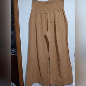 Women's Tan Wide-Leg Trousers